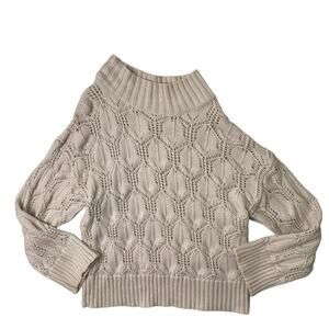 Joie Sweater Womens M Medium Beige Wool Mock Neck Pointelle Oversized Pullover